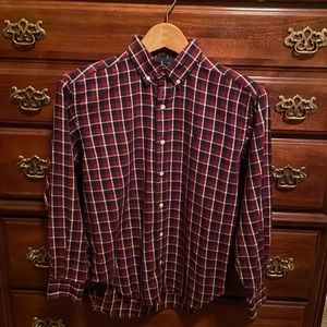 Boys (M) Ralph Lauren Button Down long sleeve shirt Navy/Burgundy/White